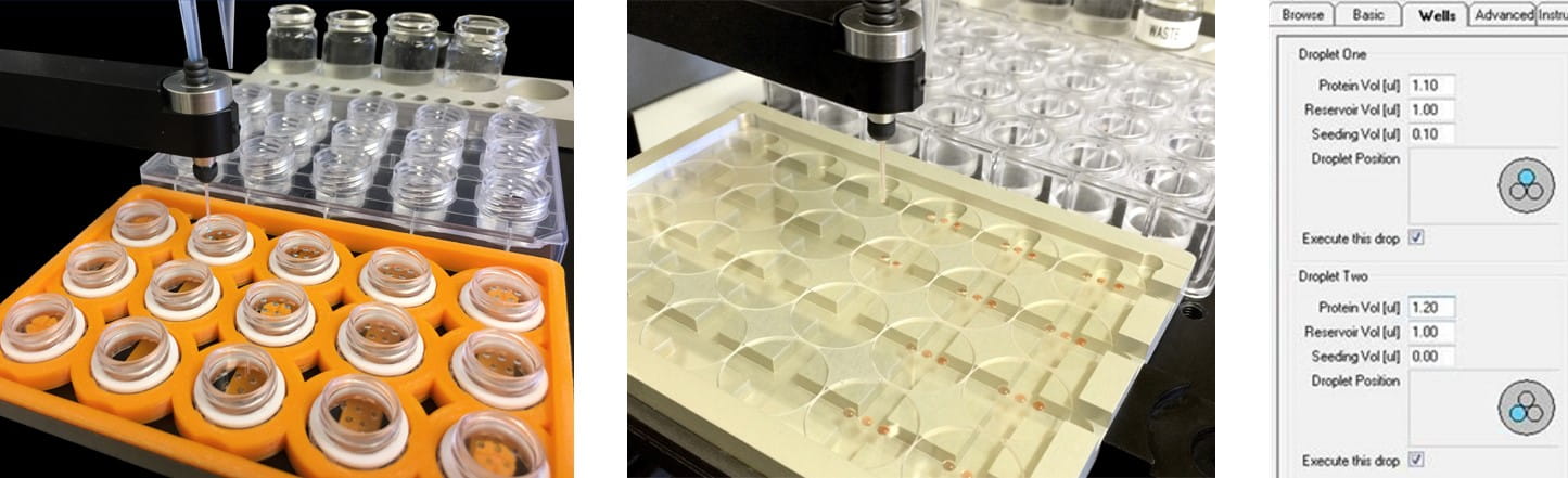 Hanging drop protein crystallization setup using Oryx4 LCP robot